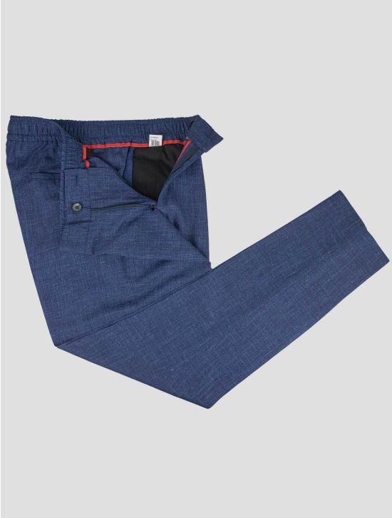 Isaia Isaia Blue Wool Silk Linen Pants Blue 001