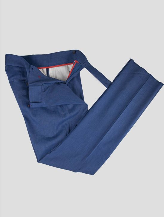 Isaia Isaia Blue Wool Linen Ea Dress Pants Blue 001