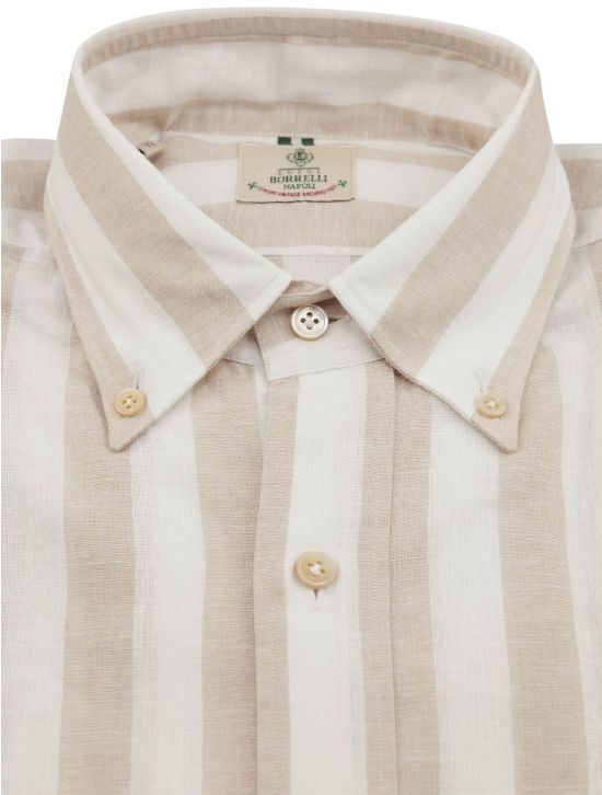 Luigi Borrelli Luigi Borrelli Beige White Linen Cotton Shirt Beige / White 001