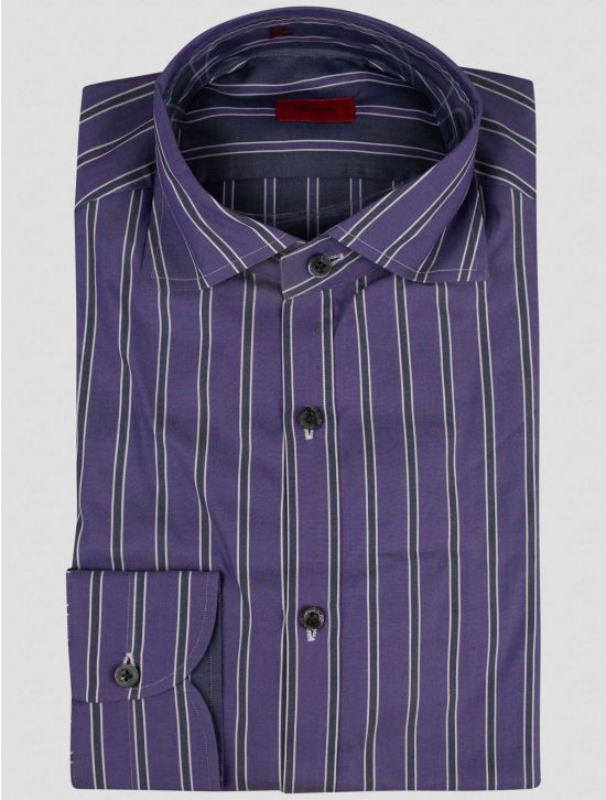 Isaia Isaia Purple Gray Cotton Shirt Purple / Gray 000