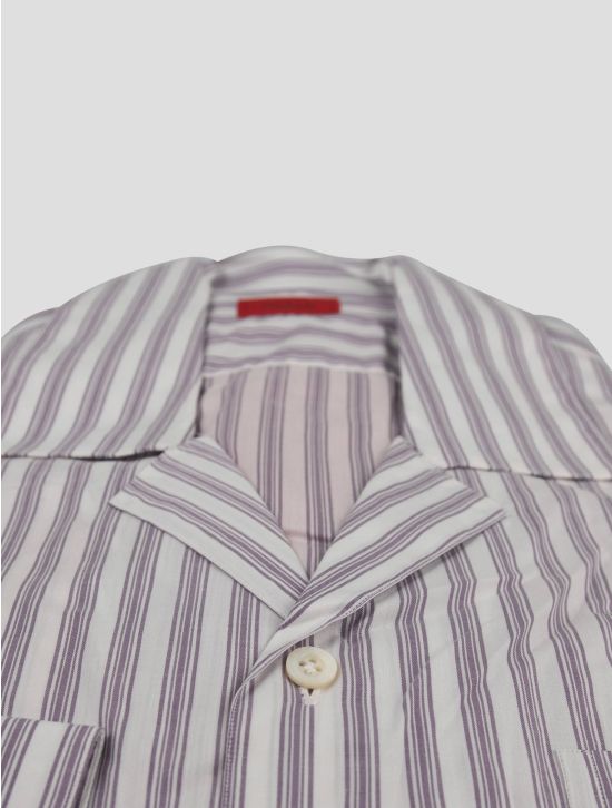 Isaia Isaia Purple White Cotton Shirt Purple / White 001