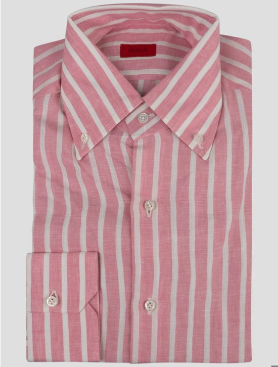 Isaia Isaia Pink White Linen Shirt Pink / White 000