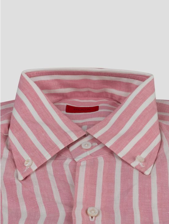 Isaia Isaia Pink White Linen Shirt Pink / White 001