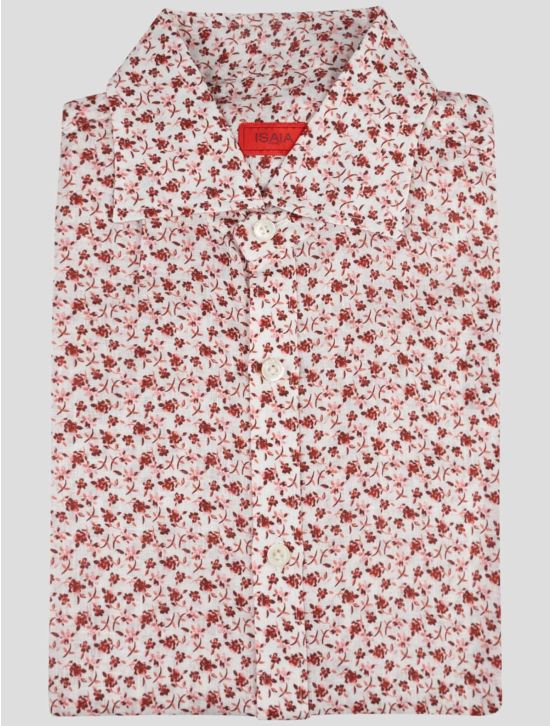 Isaia Isaia Red White Linen Short Sleeve Shirt Red / White 000