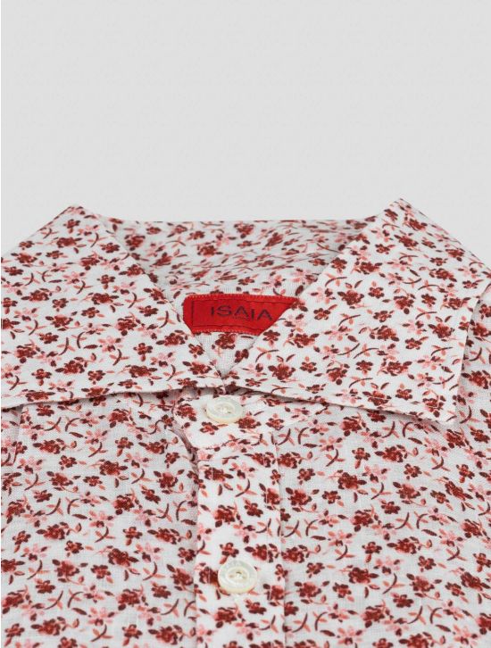 Isaia Isaia Red White Linen Short Sleeve Shirt Red / White 001