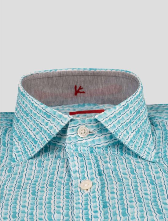 Isaia Isaia Light Blue White Linen Shirt Light Blue / White 001