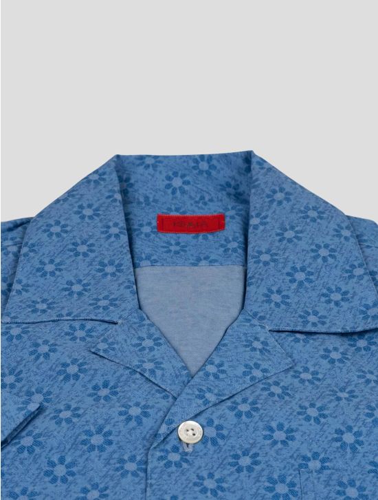 Isaia Isaia Blue Cotton Short Sleeve Shirt Blue 001