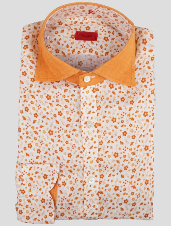 Isaia Isaia Orange White Linen Shirt Orange / White 000