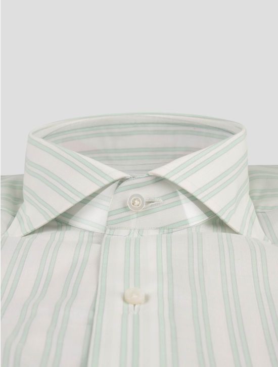 Isaia Isaia Green White Linen Cotton Shirt Green / White 001