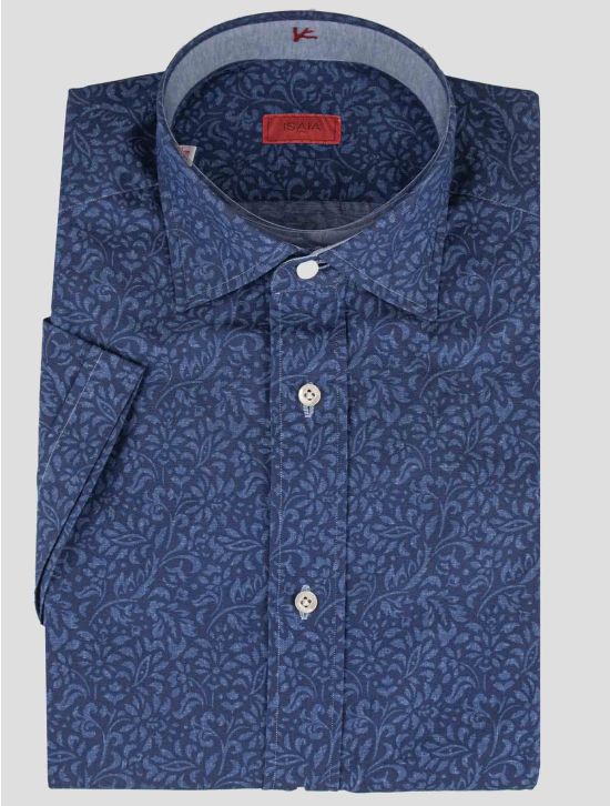 Isaia Isaia Blue Cotton Short Sleeve Shirt Blue 000