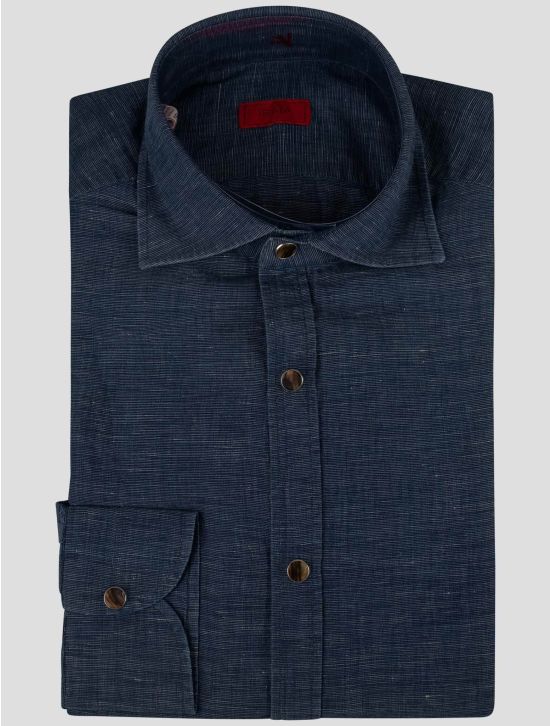 Isaia Isaia Blue Cotton Linen Shirt Blue 000