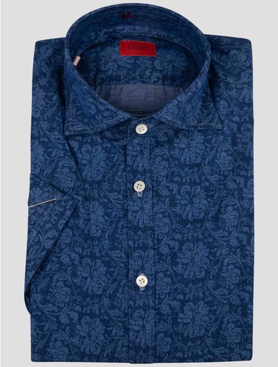 Isaia Isaia Blue Cotton Short Sleeve Shirt Blue 000