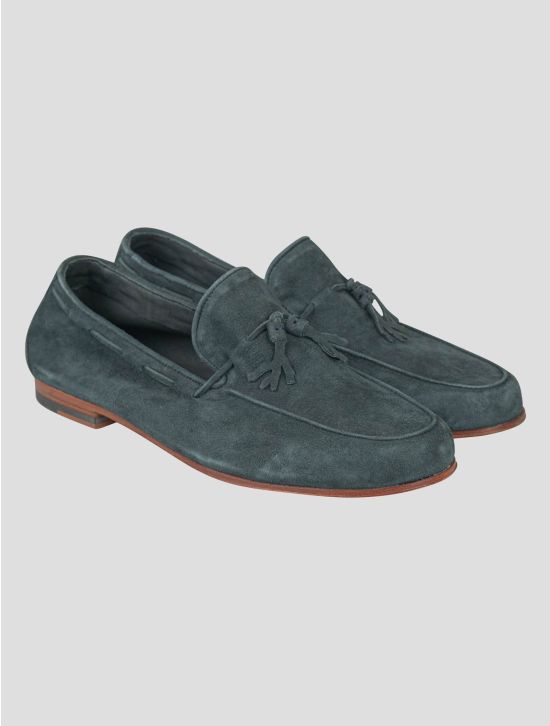 Isaia Isaia Blue Leather Suede Loafers Shoes Blue 000