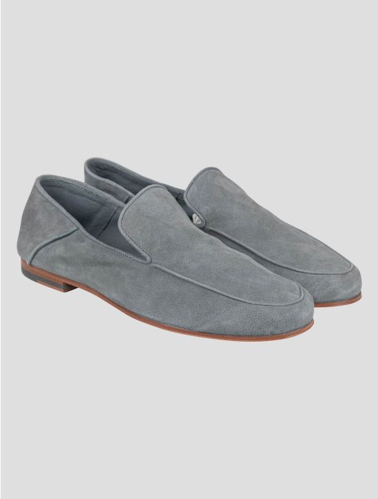 Isaia Isaia Gray Leather Suede Loafers Shoes Gray 000