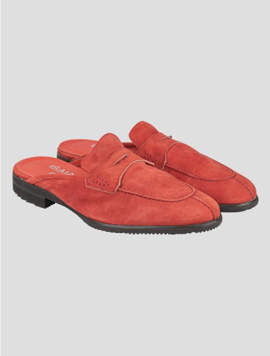Isaia Isaia Orange Leather Suede Loafers Shoes Orange 000