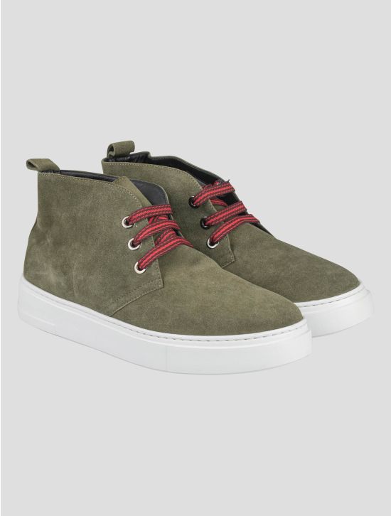 Isaia Isaia Green Leather Suede Sneakers Shoes Green 000