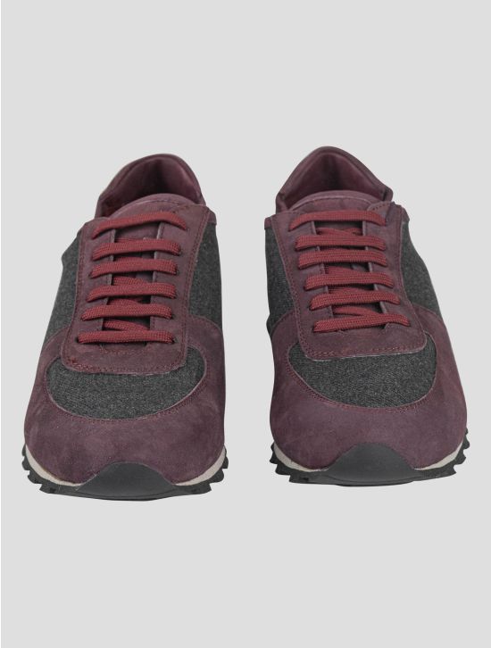 Isaia Isaia Burgundy Gray Leather Suede Cashmere Sneakers Shoes Burgundy / Gray 001