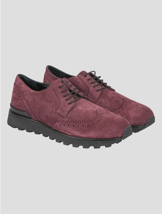 Isaia Isaia Burgundy Leather Suede Sneakers Shoes Burgundy 000