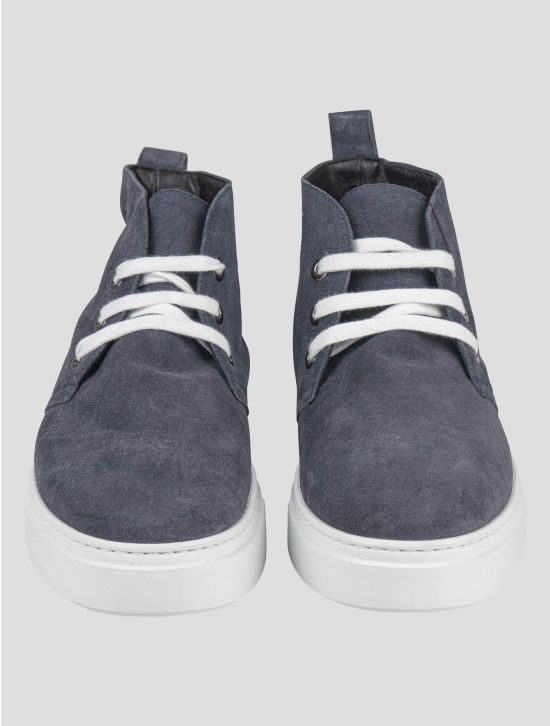 Isaia Isaia Blue Leather Suede Sneakers Shoes Blue 001