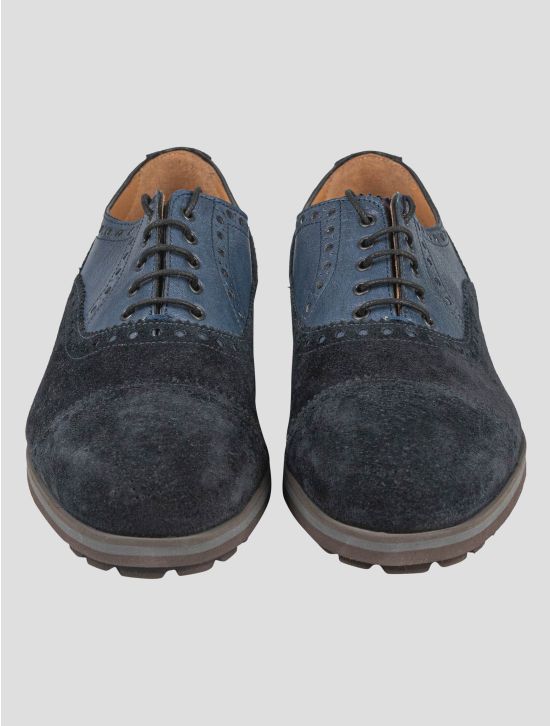 Isaia Isaia Blue Leather Suede Dress Shoes Blue 001