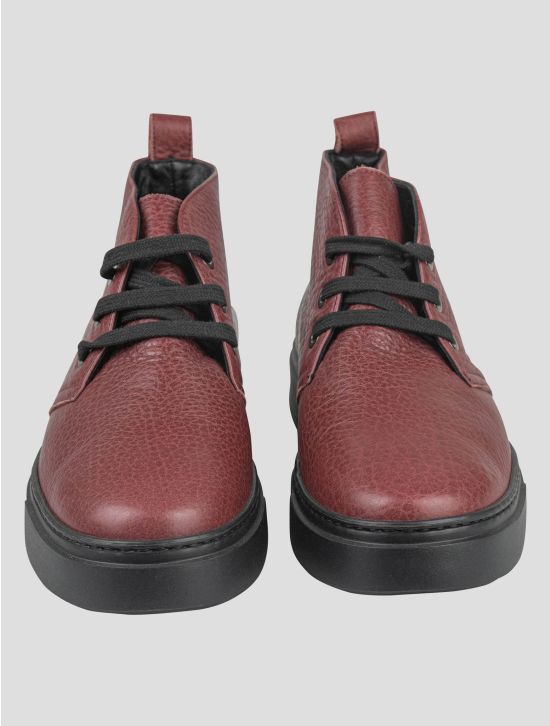 Isaia Isaia Burgundy Leather Sneakers Shoes Burgundy 001