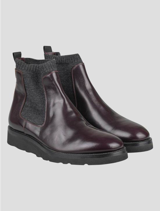 Isaia Isaia Burgundy Leather Boots Shoes Burgundy 000