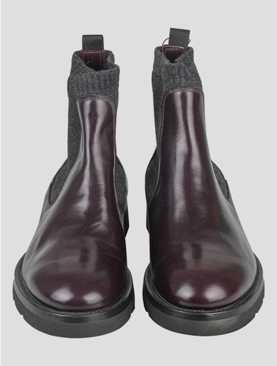 Isaia Isaia Burgundy Leather Boots Shoes Burgundy 001