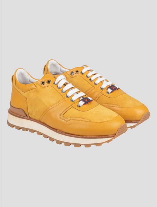 Isaia Isaia Yellow Leather Suede Leather Sneakers Shoes Yellow 000