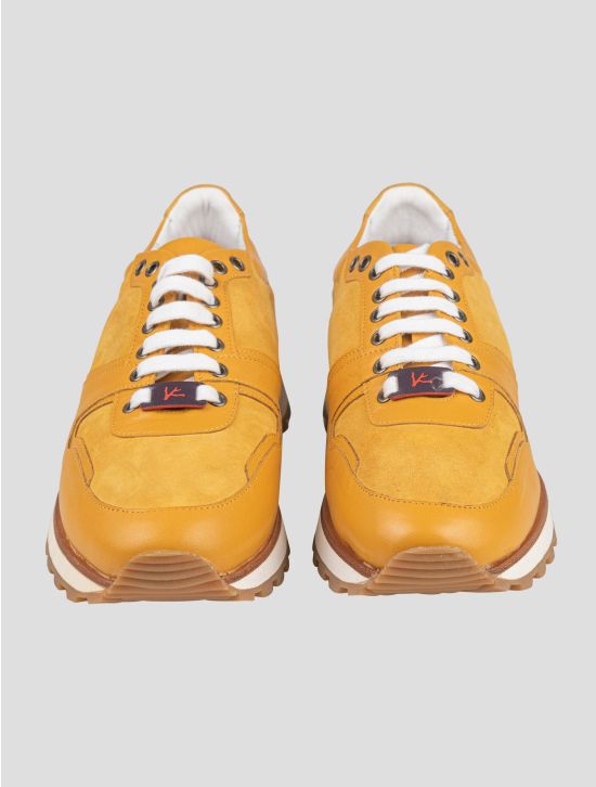 Isaia Isaia Yellow Leather Suede Leather Sneakers Shoes Yellow 001
