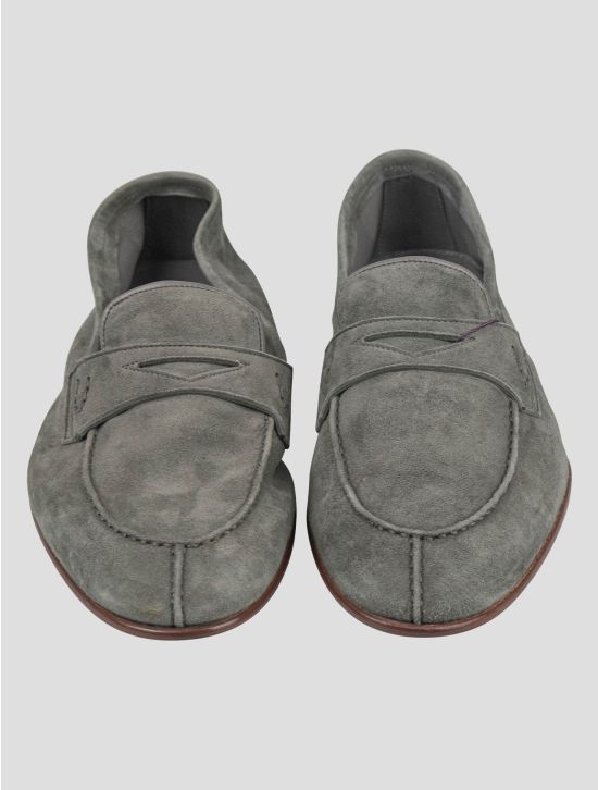 Isaia Isaia Gray Leather Suede Loafers Shoes Gray 001