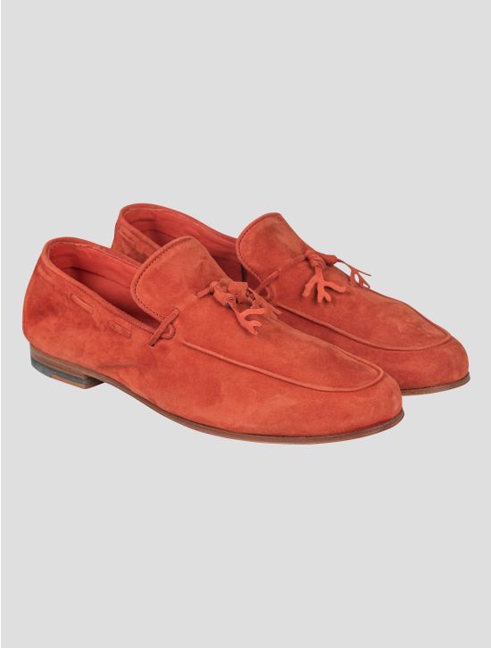 Isaia Isaia Orange Leather Suede Loafers Shoes Orange 000