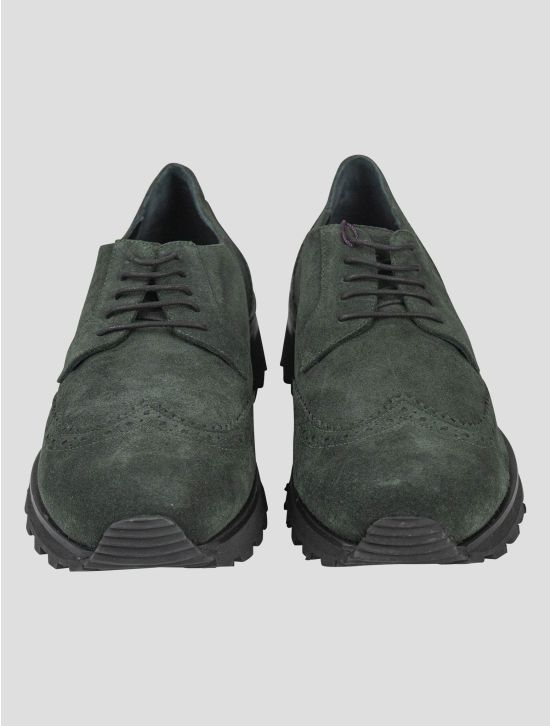 Isaia Isaia Green Leather Suede Sneakers Shoes Green 001