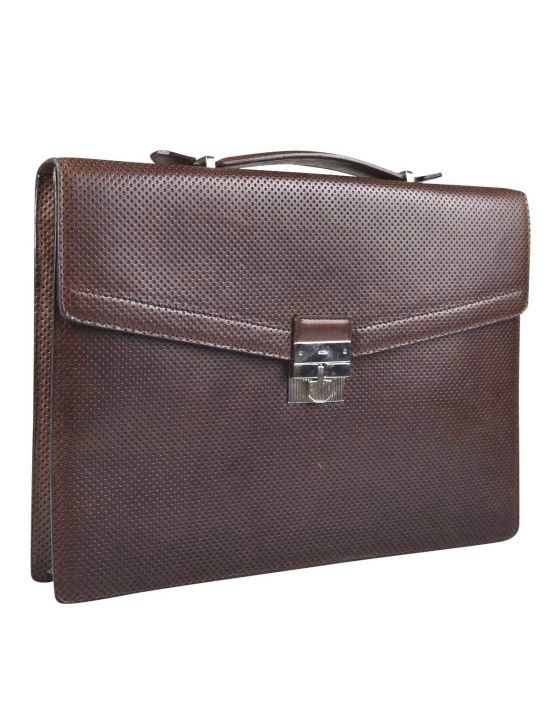 Kiton KITON Brown Leather Calfskin Briefcase Brown 001