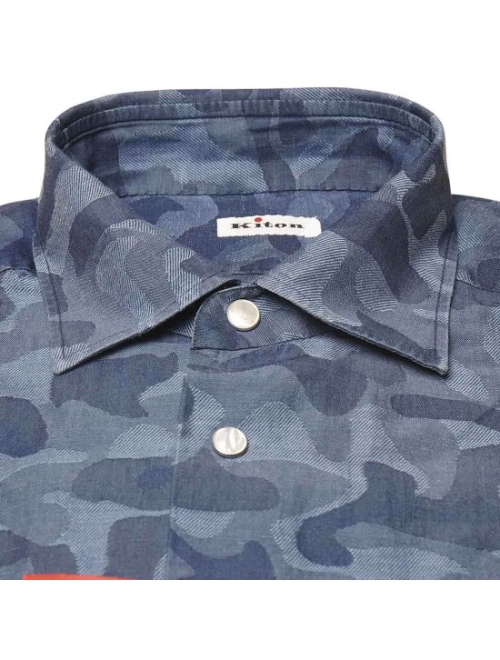 Kiton KITON Blue Camouflage Cotton Linen  Shirt Blue Camouflage 001