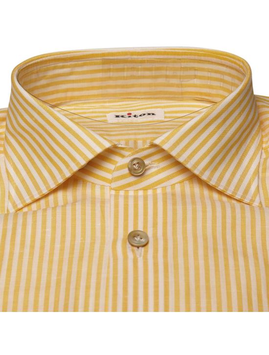 Kiton KITON Yellow White Cotton Linen Shirt Yellow/White 001