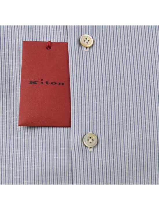 Kiton Kiton Blue White Cotton Linen Shirt Blue / White 001