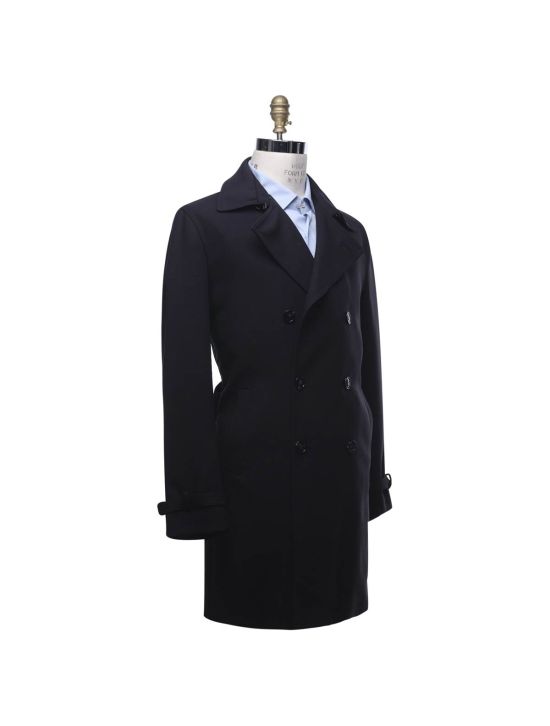 Kiton KITON Blue Double Breasted Wool and Cotton Coat Blue 001