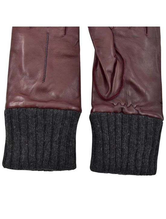 Kiton KITON Burgundy Leather Lambskin Cashmere Gloves Burgundy 001