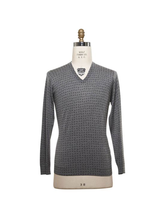 Kiton KITON Gray Blue Cashmere Silk Sweater V-neck Gray/Blue 000