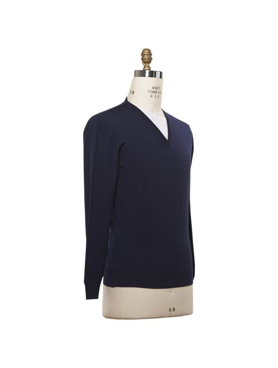 Kiton KITON Blue Wool Cotton Sweater V-Neck Blue 001