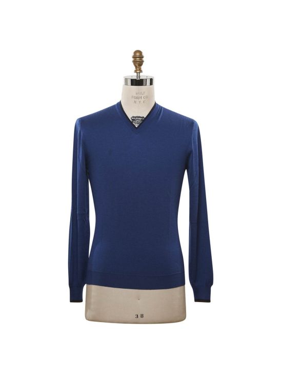 Kiton KITON Blue Cashmere Silk Sweater V-Neck Blue 000