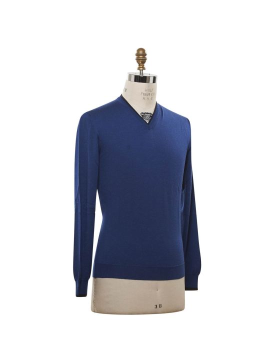 Kiton KITON Blue Cashmere Silk Sweater V-Neck Blue 001
