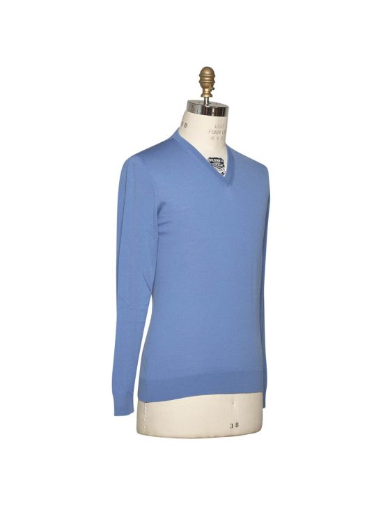 Kiton KITON Blue Wool Sweater V-Neck Blue 001