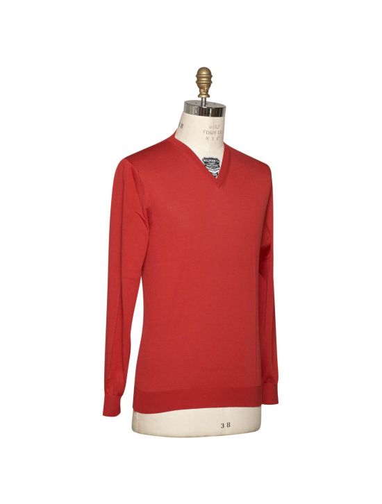 Kiton KITON Red Silk Sweater V-Neck Red 001