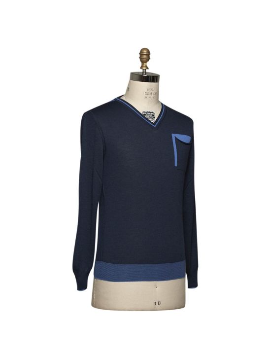 Kiton KITON Blue Cashmere Silk Sweater V-Neck Blue 001