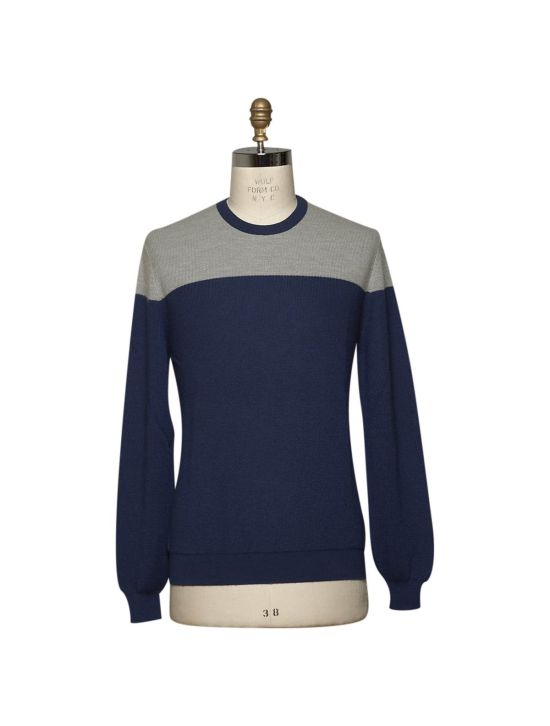 Kiton KITON Gray Blue Cashmere Silk Sweater Crewneck Blue/Gray 000