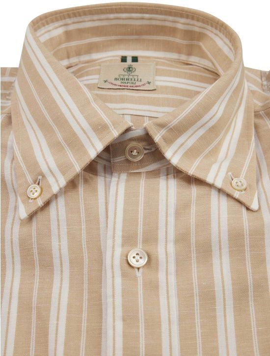 Luigi Borrelli Luigi Borrelli Brown White Cotton Linen Shirt Beige / White 001