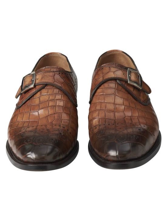Kiton Kiton Brown Leather Crocodile Dress Shoes Brown 001