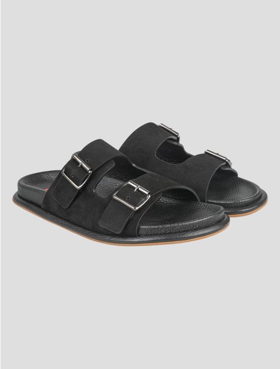 Isaia Isaia Black Leather Suede Leather Sandals Black 000