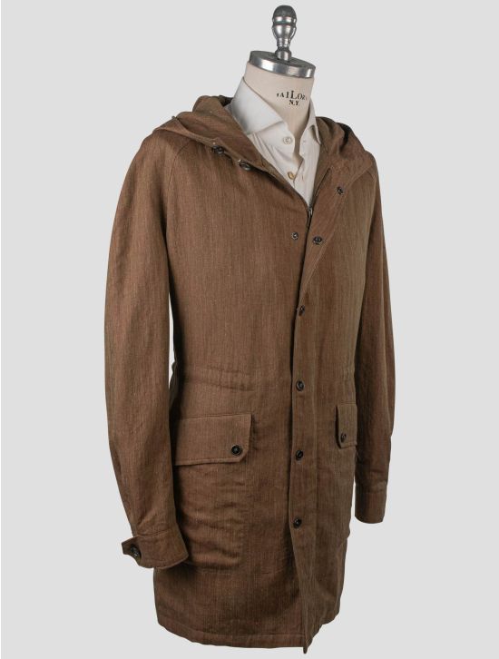 Isaia Isaia Brown Linen Silk Overcoat Brown 001